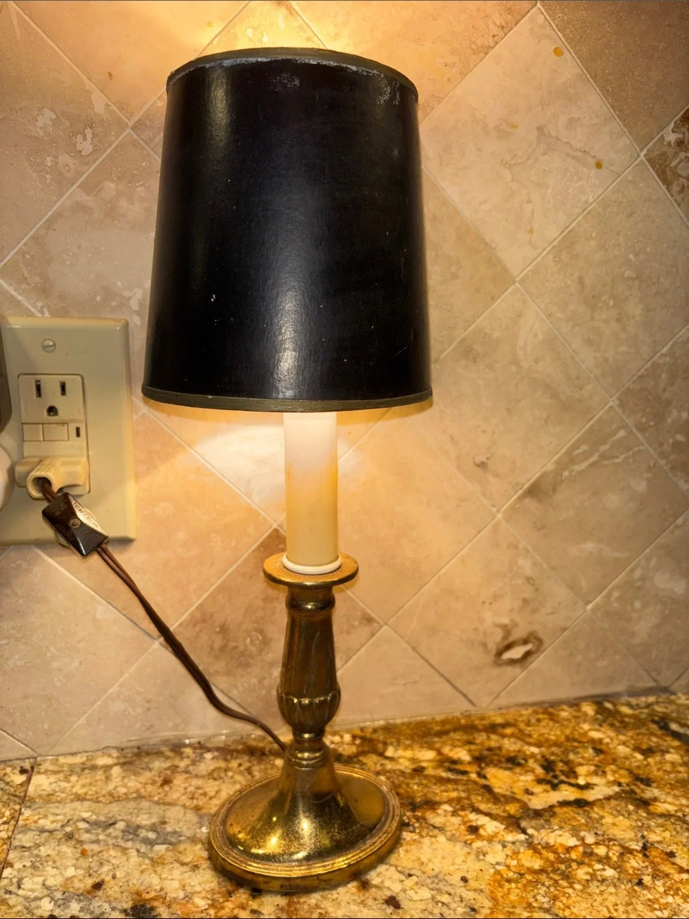 Vintage Heyco Brass Table Lamp with Black Shade -